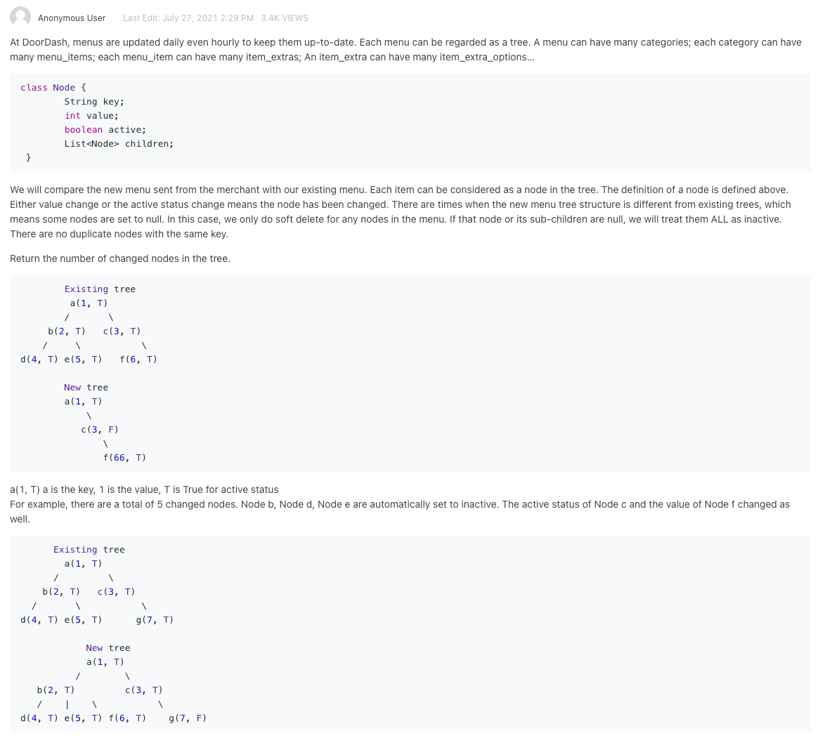 Calculate tree node changes